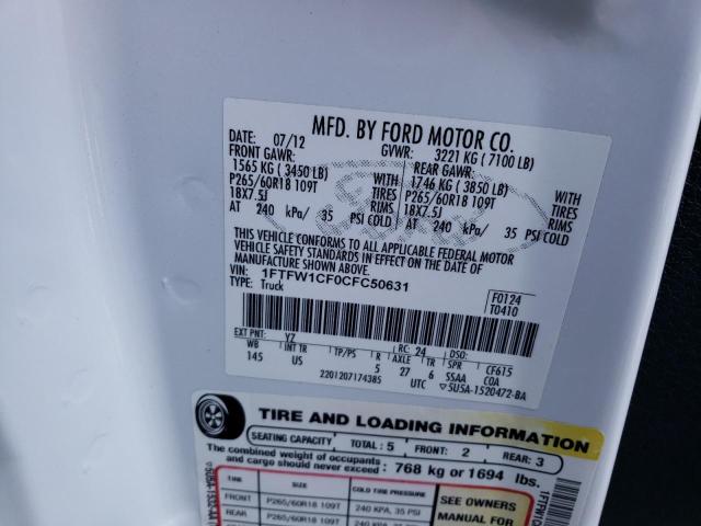 Photo 10 from auction – 2012 FORD F150 SUPER with VIN 1FTFW1CF0CFC50631