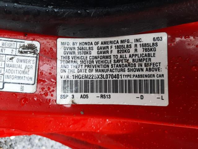 Photo 10 from auction – 2003 HONDA CIVIC LX with VIN 1HGEM225X3L070401