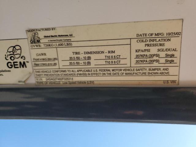 Photo 10 from auction – 2002 GEM GOLF CART with VIN 5ASAG27482F026314