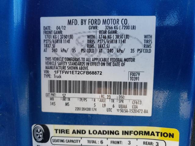 Photo 10 from auction – 2012 FORD F150 SUPER with VIN 1FTFW1ET2CFB68872