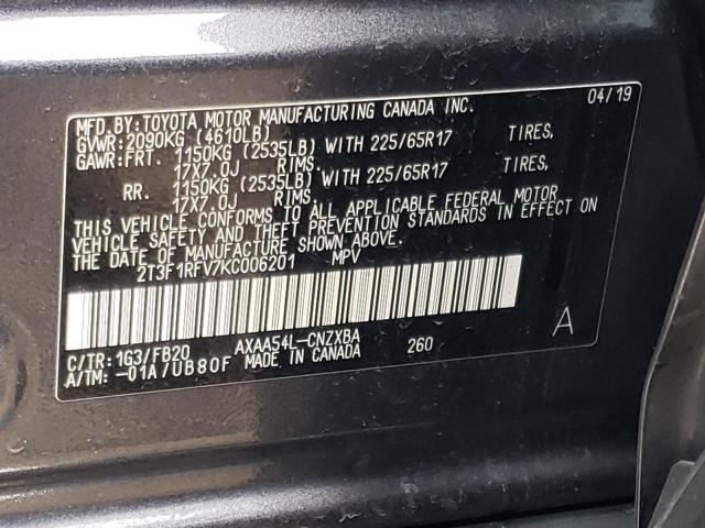 Photo 10 from auction – 2019 TOYOTA RAV4 LE with VIN 2T3F1RFV7KC006201