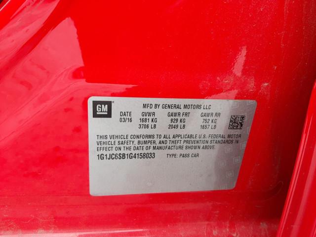 Photo 10 from auction – 2016 CHEVROLET SONIC LT with VIN 1G1JC6SB1G4158033