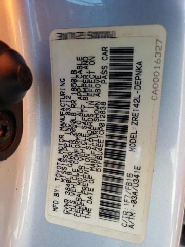 Photo 10 from auction – 2012 TOYOTA COROLLA BA with VIN 5YFBU4EE1CP012838