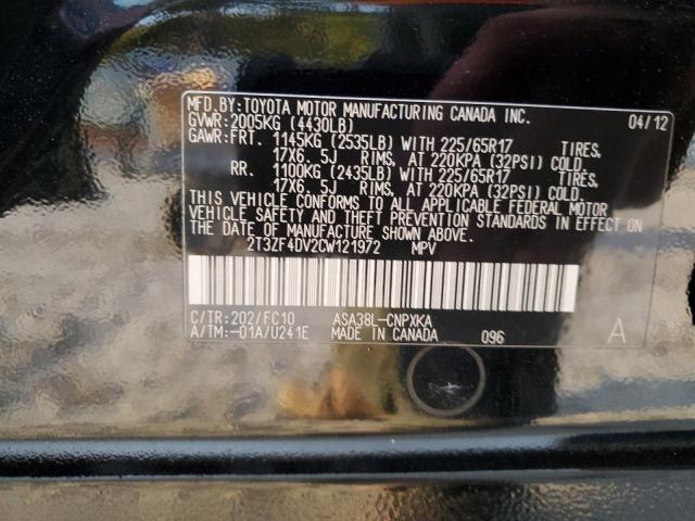 Photo 10 from auction – 2012 TOYOTA RAV4 with VIN 2T3ZF4DV2CW121972