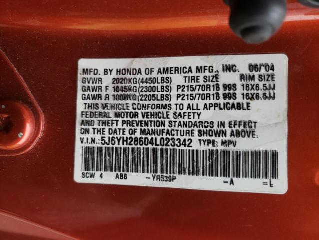 Photo 10 from auction – 2004 HONDA ELEMENT EX with VIN 5J6YH28604L023342