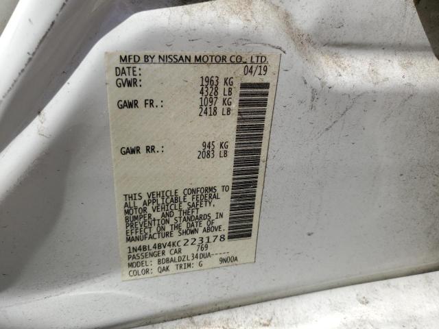 Photo 10 from auction – 2019 NISSAN ALTIMA S with VIN 1N4BL4BV4KC223178