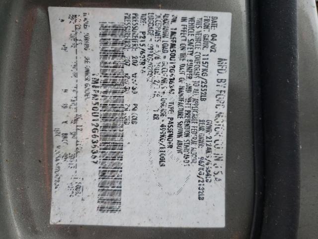 Photo 10 from auction – 2002 MERCURY SABLE GS with VIN 1MEFM50U12G636367