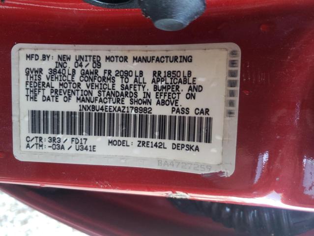 Photo 10 from auction – 2010 TOYOTA COROLLA with VIN 1NXBU4EEXAZ178982