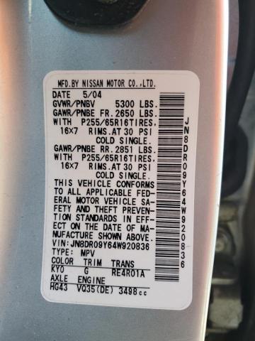 Photo 10 from auction – 2004 NISSAN PATHFINDER with VIN JN8DR09Y64W920836