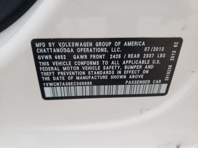 Photo 10 from auction – 2014 VOLKSWAGEN PASSAT SEL with VIN 1VWCN7A38EC005885