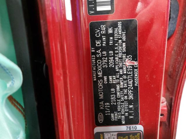Photo 10 from auction – 2020 KIA FORTE FE with VIN 3KPF24AD7LE191635