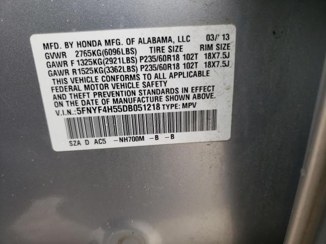 Photo 10 from auction – 2013 HONDA PILOT EXL with VIN 5FNYF4H55DB051218