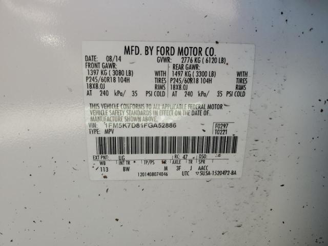 Photo 10 from auction – 2015 FORD EXPLORER X with VIN 1FM5K7D81FGA52886