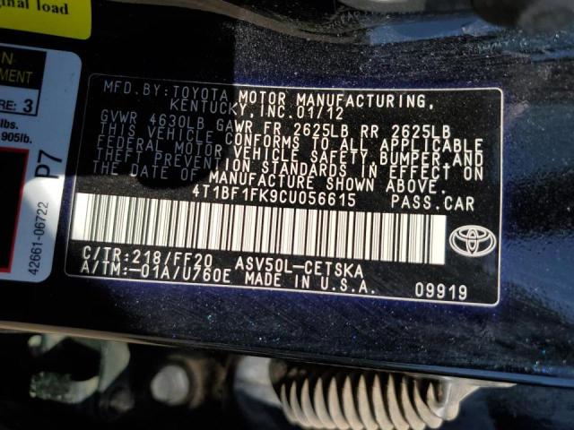 Photo 10 from auction – 2012 TOYOTA CAMRY BASE with VIN 4T1BF1FK9CU056615