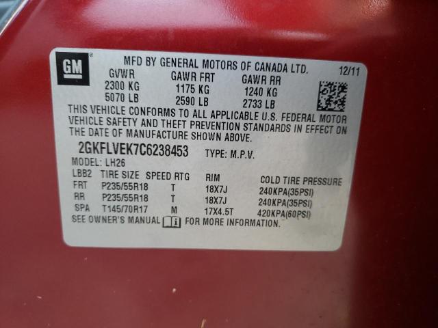 Photo 10 from auction – 2012 GMC TERRAIN SL with VIN 2GKFLVEK7C6238453