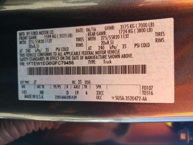 Photo 10 from auction – 2016 FORD F150 SUPER with VIN 1FTEW1EG0GFC79456