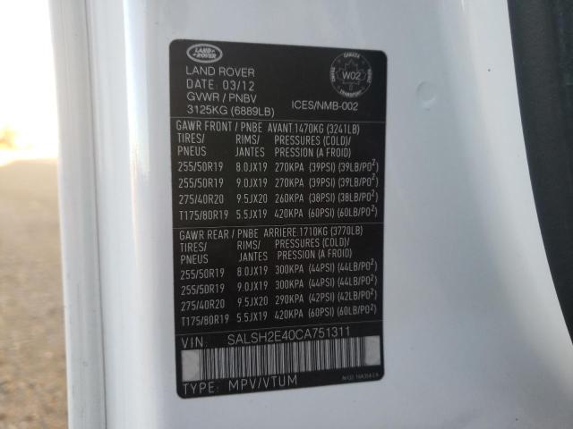 Photo 10 from auction – 2012 LAND ROVER RANGE ROVE with VIN SALSH2E40CA751311