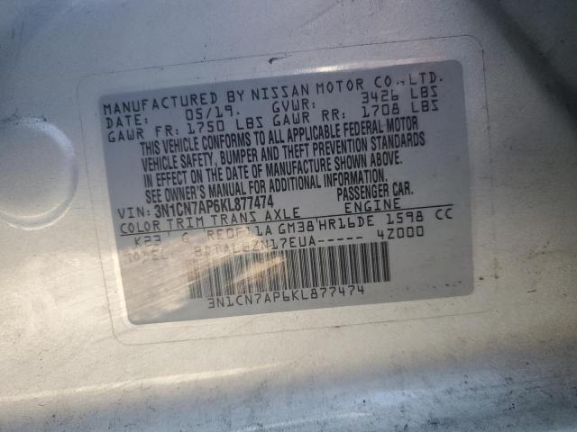 Photo 10 from auction – 2019 NISSAN VERSA S with VIN 3N1CN7AP6KL877474