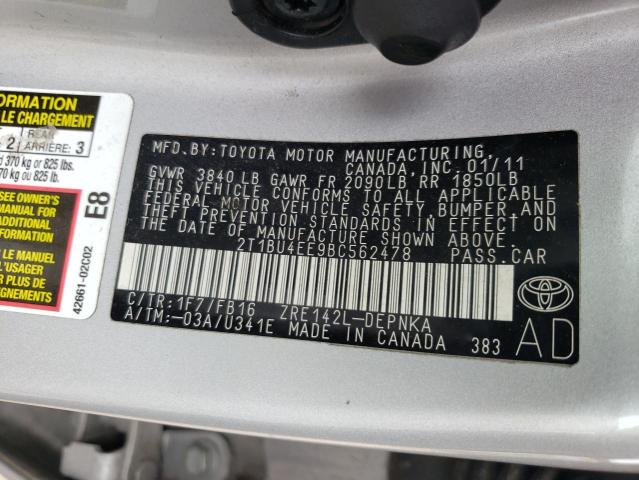 Photo 10 from auction – 2011 TOYOTA COROLLA with VIN 2T1BU4EE9BC562478