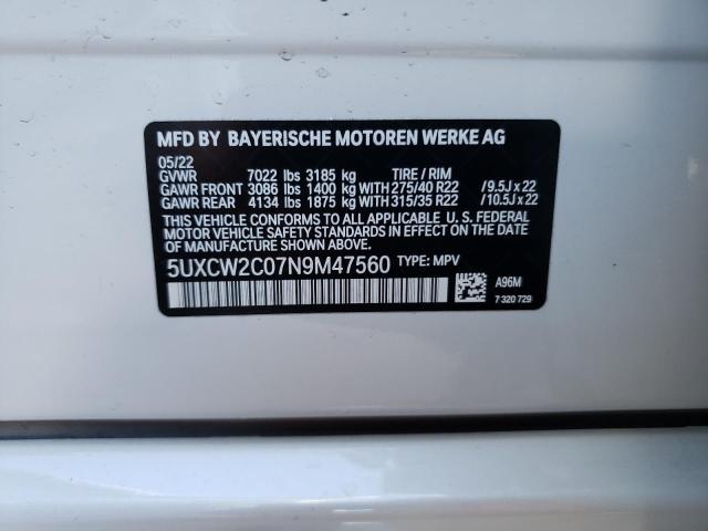 Photo 10 from auction – 2022 BMW X7 XDRIVE4 with VIN 5UXCW2C07N9M47560