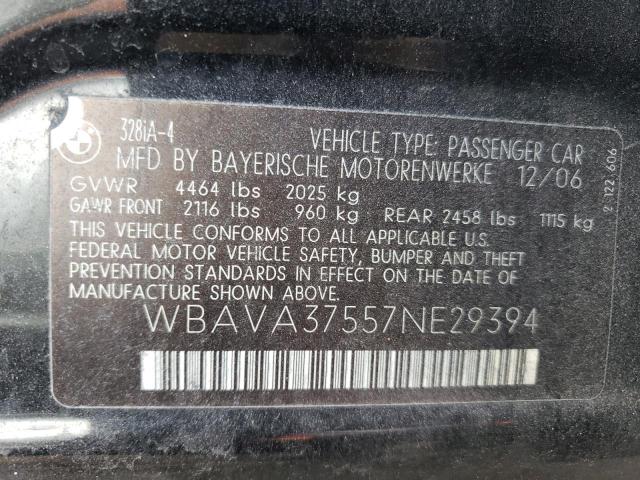 Photo 10 from auction – 2007 BMW 328 I with VIN WBAVA37557NE29394