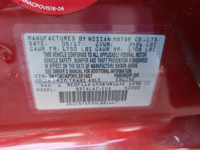 Photo 10 from auction – 2017 NISSAN VERSA S with VIN 3N1CN7AP3HL881667