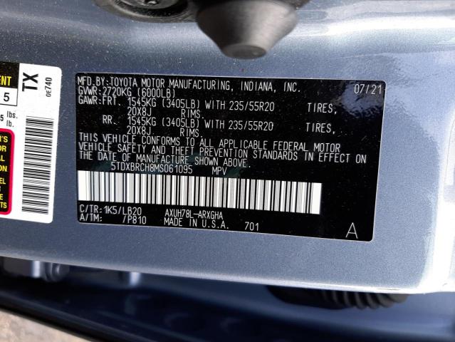 Photo 10 from auction – 2021 TOYOTA HIGHLANDER with VIN 5TDXBRCH8MS061095