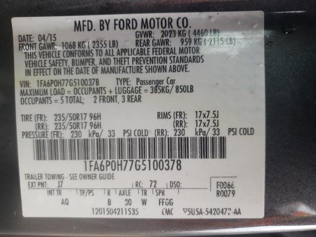 Photo 10 from auction – 2016 FORD FUSION SE with VIN 1FA6P0H77G5100378