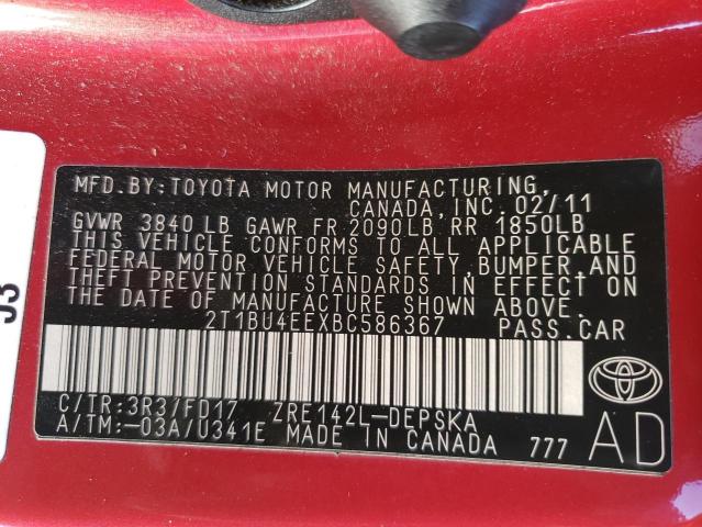 Photo 10 from auction – 2011 TOYOTA COROLLA BA with VIN 2T1BU4EEXBC586367