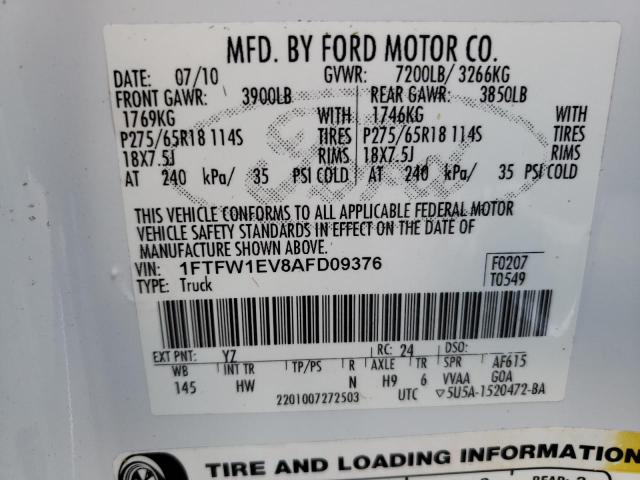Photo 10 from auction – 2010 FORD F150 SUPER with VIN 1FTFW1EV8AFD09376