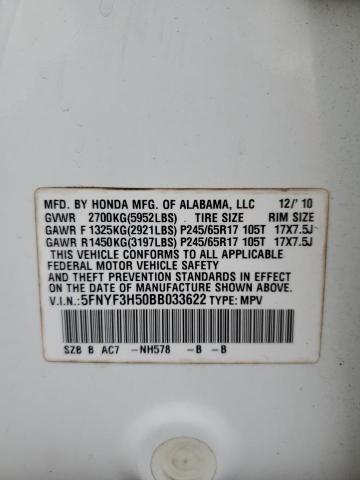 Photo 10 from auction – 2011 HONDA PILOT EXL with VIN 5FNYF3H50BB033622