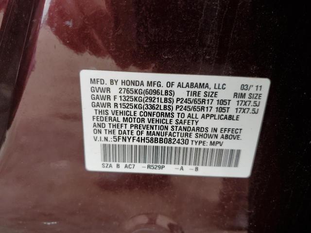 Photo 10 from auction – 2011 HONDA PILOT EXL with VIN 5FNYF4H58BB082430
