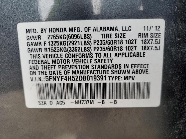 Photo 10 from auction – 2013 HONDA PILOT EXL with VIN 5FNYF4H52DB019391