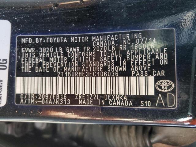 Photo 10 from auction – 2014 TOYOTA COROLLA L with VIN 2T1BURHE3EC106036