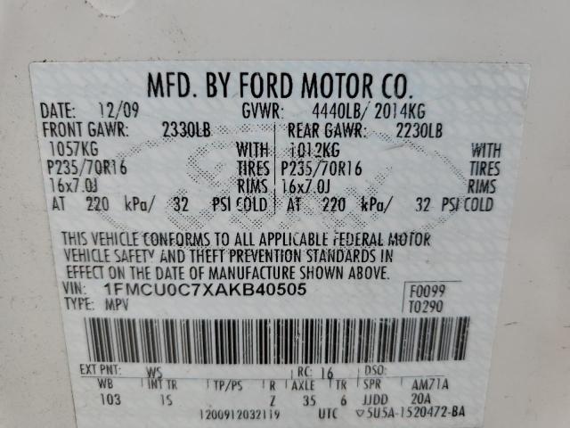 Photo 10 from auction – 2010 FORD ESCAPE XLS with VIN 1FMCU0C7XAKB40505