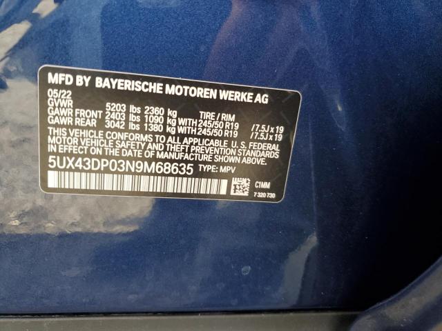 Photo 10 from auction – 2022 BMW X3 SDRIVE3 with VIN 5UX43DP03N9M68635