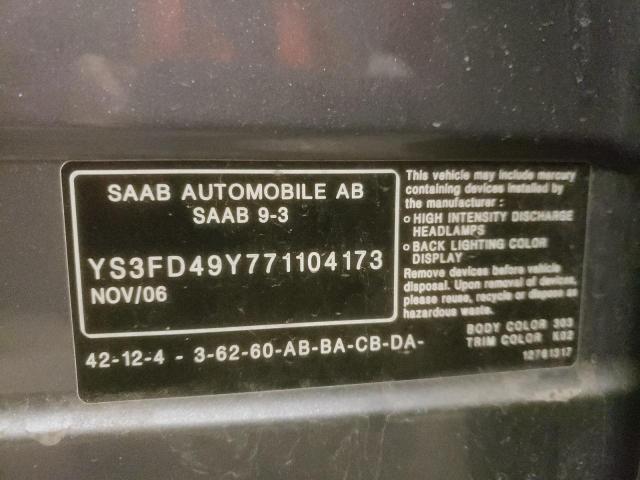 Photo 10 from auction – 2007 SAAB 9-3 2.0T with VIN YS3FD49Y771104173