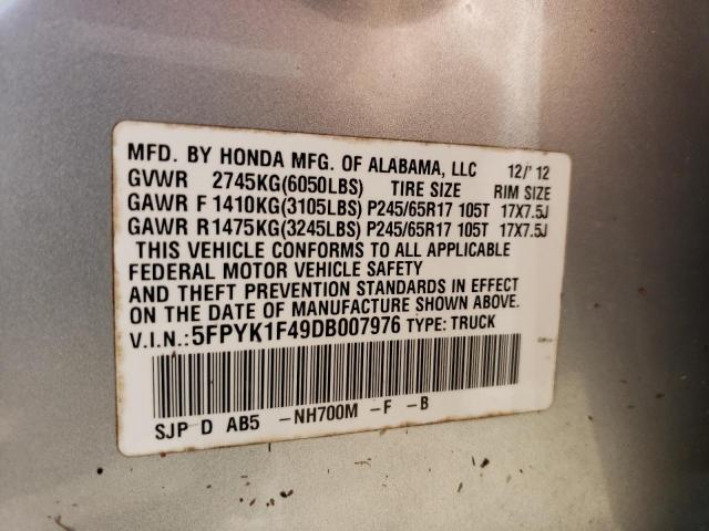 Photo 10 from auction – 2013 HONDA RIDGELINE with VIN 5FPYK1F49DB007976