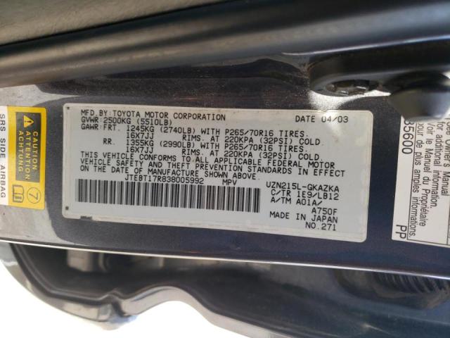 Photo 10 from auction – 2003 TOYOTA 4RUNNER LI with VIN JTEBT17R838005992