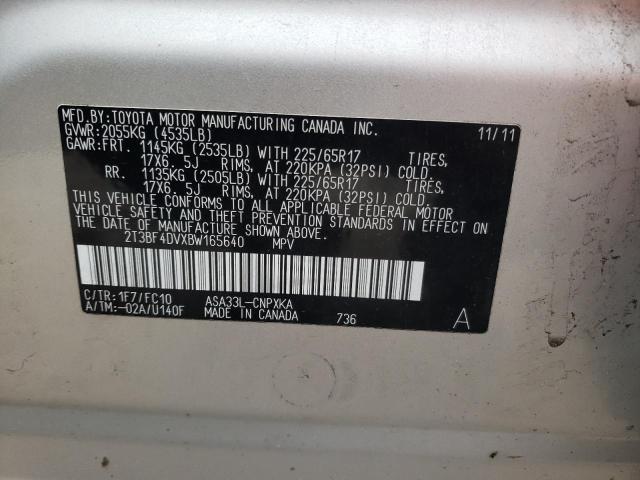 Photo 10 from auction – 2011 TOYOTA RAV4 with VIN 2T3BF4DVXBW165640