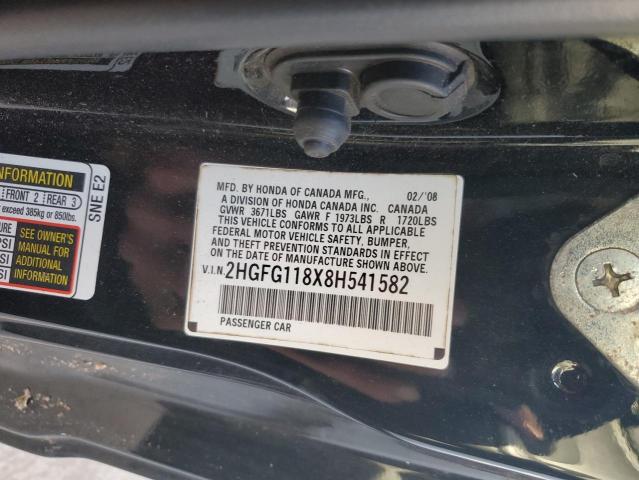 Photo 10 from auction – 2008 HONDA CIVIC EX with VIN 2HGFG118X8H541582