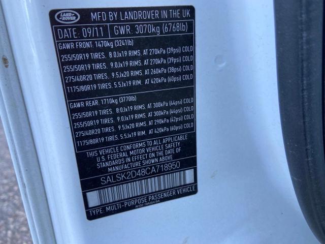 Photo 10 from auction – 2012 LAND ROVER RANGE ROVE with VIN SALSK2D48CA718950