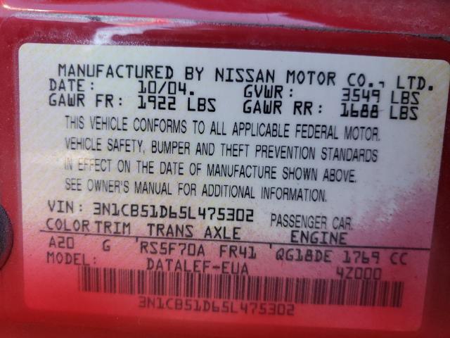 Photo 10 from auction – 2005 NISSAN SENTRA 1.8 with VIN 3N1CB51D65L475302