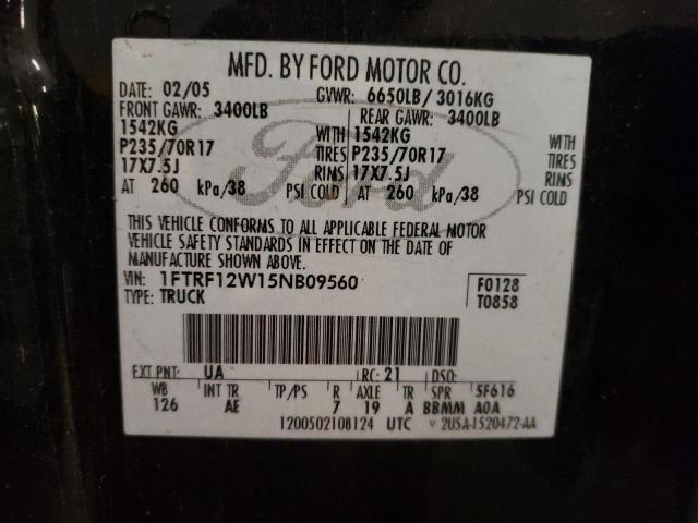 Photo 10 from auction – 2005 FORD F150 with VIN 1FTRF12W15NB09560