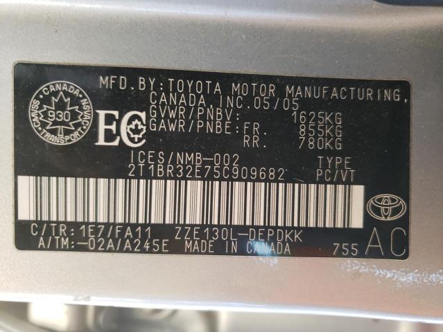 Photo 10 from auction – 2005 TOYOTA COROLLA CE with VIN 2T1BR32E75C909682