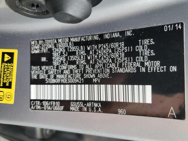 Foto 10 de la subasta – 2014 TOYOTA HIGHLANDER con VIN 5TDBKRFH0ES009421
