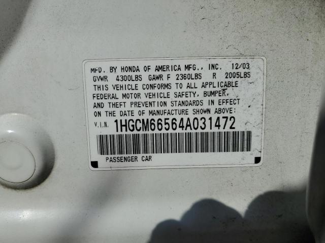 Photo 10 from auction – 2004 HONDA ACCORD with VIN 1HGCM66564A031472
