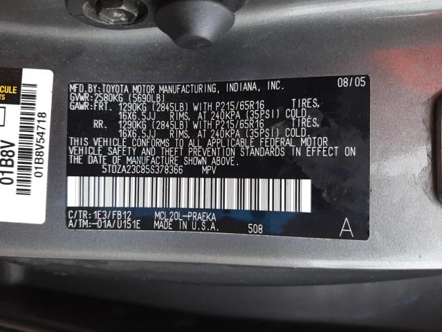 Photo 10 from auction – 2005 TOYOTA SIENNA with VIN 5TDZA23C85S378366