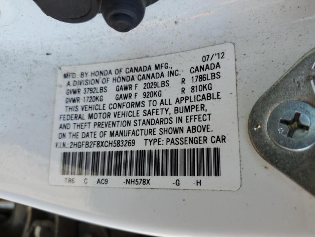 Photo 10 from auction – 2012 HONDA CIVIC EX with VIN 2HGFB2F8XCH583269
