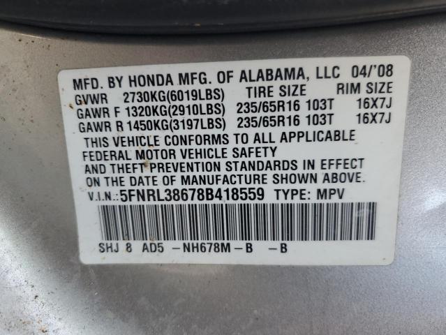 Photo 10 from auction – 2008 HONDA ODYSSEY EX with VIN 5FNRL38678B418559
